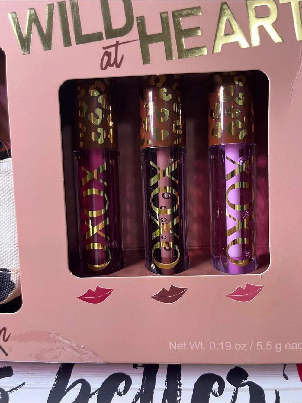 XOXO Pink Lip Oil Trio with Pink & Black Leopard Keychain